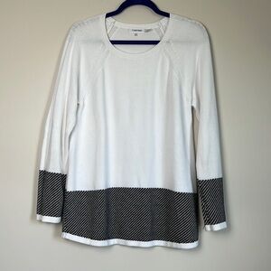 CALVIN KLEIN Black and White LongSleeve Round Neck Pullover Knit Sweater Size M